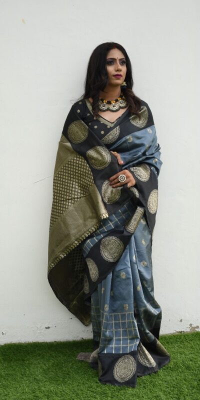 Grey Lichi Silk On All Over Border Saree | Sarees, Bollywood Sarees, Creative Sarees, Designer Sarees, Embroidered Sarees, Ethnic Saree, Modern Digital sarees, Party Wear Sarees
