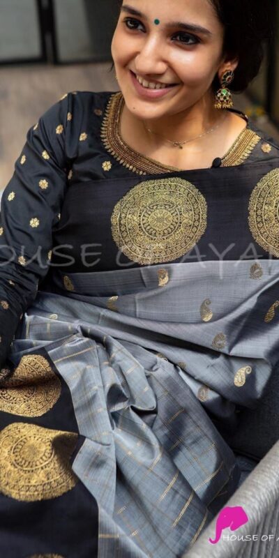 Grey Lichi Silk On All Over Border Saree | Sarees, Bollywood Sarees, Creative Sarees, Designer Sarees, Embroidered Sarees, Ethnic Saree, Modern Digital sarees, Party Wear Sarees