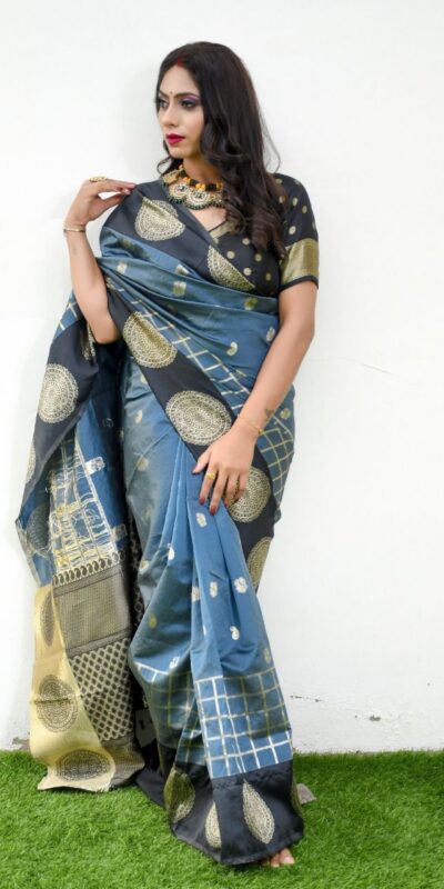 Grey Lichi Silk On All Over Border Saree | Sarees, Bollywood Sarees, Creative Sarees, Designer Sarees, Embroidered Sarees, Ethnic Saree, Modern Digital sarees, Party Wear Sarees