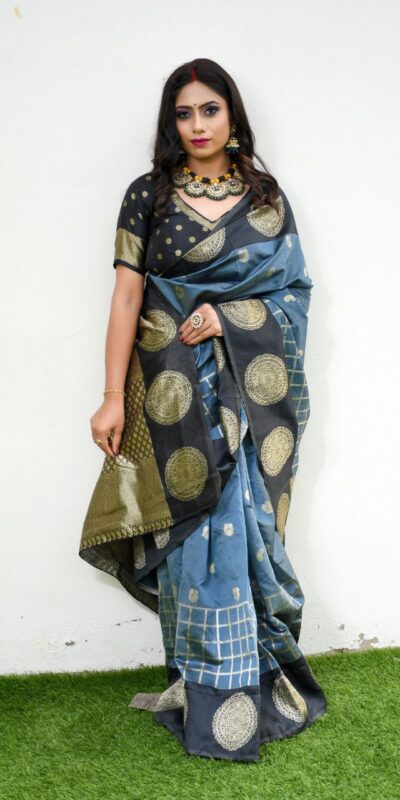 Grey Lichi Silk On All Over Border Saree | Sarees, Bollywood Sarees, Creative Sarees, Designer Sarees, Embroidered Sarees, Ethnic Saree, Modern Digital sarees, Party Wear Sarees