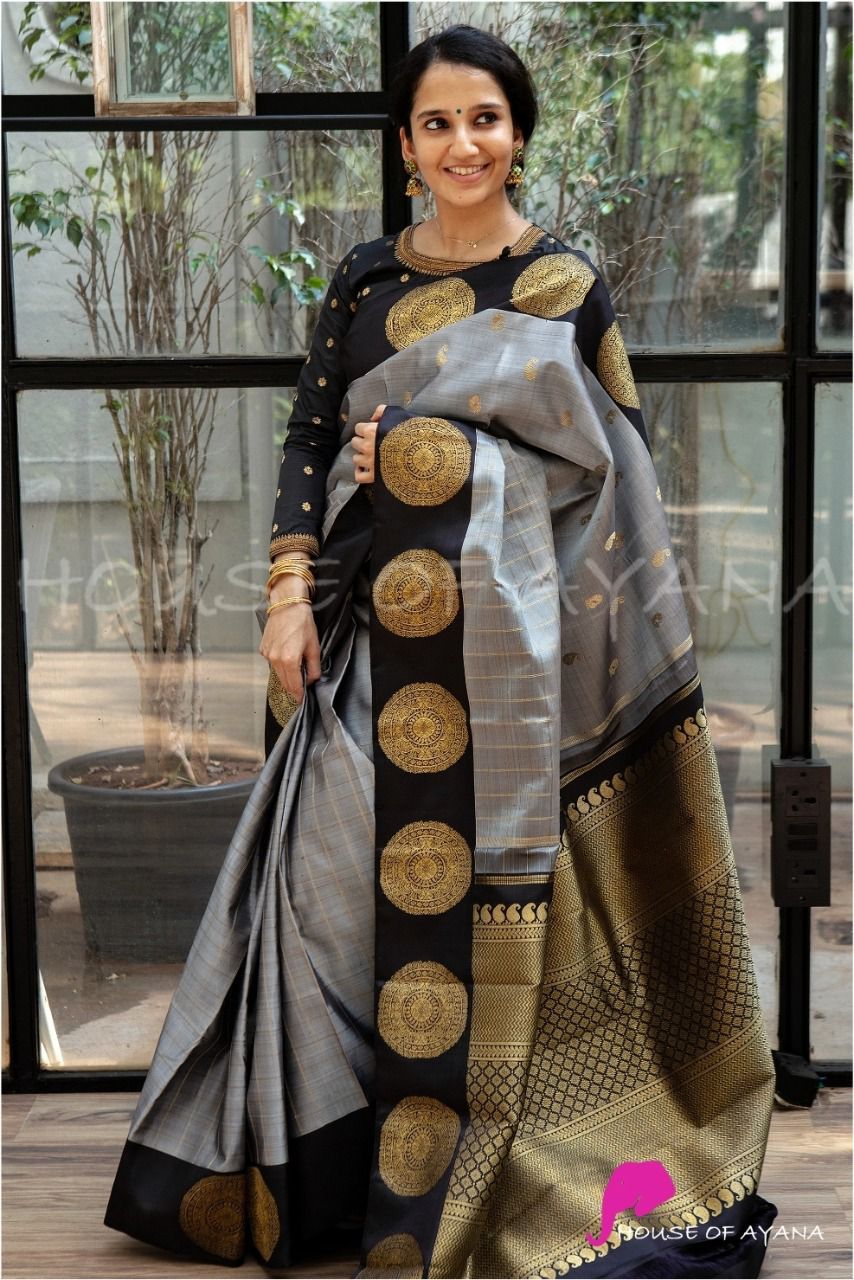 Grey Lichi Silk On All Over Border Saree | Sarees, Bollywood Sarees, Creative Sarees, Designer Sarees, Embroidered Sarees, Ethnic Saree, Modern Digital sarees, Party Wear Sarees