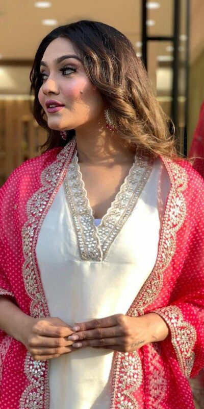 Half White Roman Silk With Red Dupatta Coding Work Salwar Suit | Jump Suits, Salwar suit, Casual Suits, Creative suits, Designer Suits, Palazzo Suits, Party Wear Suits, Patiala Suits, Straight Suits