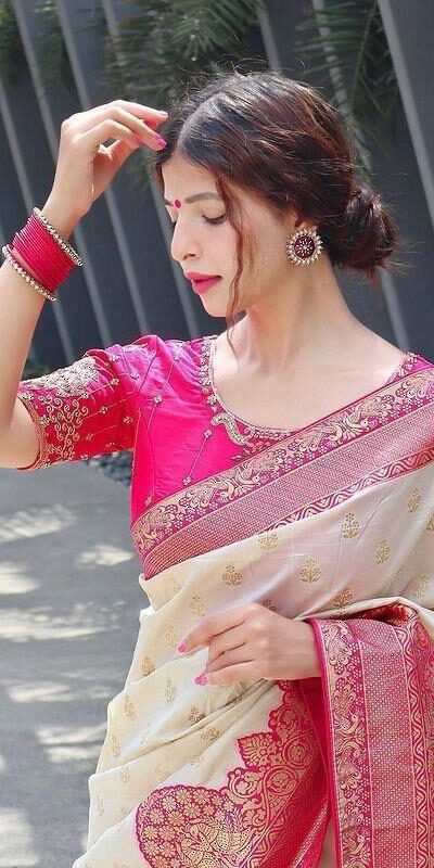 Half White Soft Litchi Silk Jacquard Work On All Over Saree | Sarees, Bollywood Sarees, Creative Sarees, Designer Sarees, Embroidered Sarees, Ethnic Saree, Modern Digital sarees, Party Wear Sarees