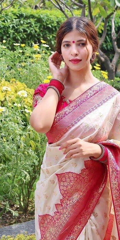 Half White Soft Litchi Silk Jacquard Work On All Over Saree | Sarees, Bollywood Sarees, Creative Sarees, Designer Sarees, Embroidered Sarees, Ethnic Saree, Modern Digital sarees, Party Wear Sarees