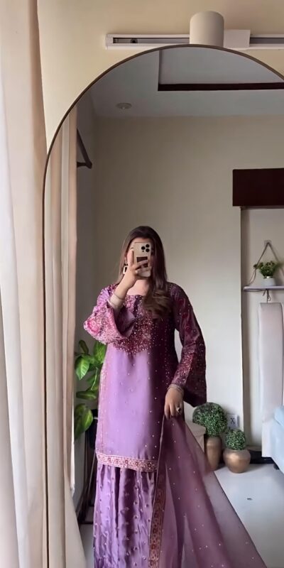 Lavender Chinnon Silk With Embroider Salwar Suit | Jump Suits, Salwar suit, Casual Suits, Creative suits, Designer Suits, Palazzo Suits, Party Wear Suits, Patiala Suits, Straight Suits