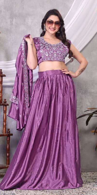 Lavender Chinon Silk Embroider Lehenga Choli | Lehenga, Bollywood Lehenga, Creative Lehenga, Designer Lehenga, Embroidered Lehenga, Party Wear Lehenga