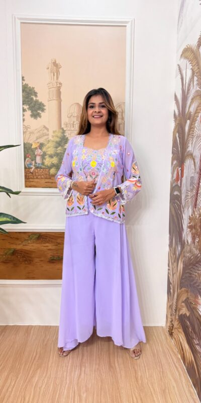 Lavender Faux Georgette Embroider Salwar Suit | Jump Suits, Salwar suit, Casual Suits, Creative suits, Designer Suits, Palazzo Suits, Party Wear Suits, Patiala Suits, Straight Suits
