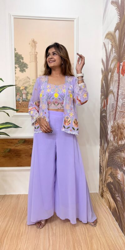 Lavender Faux Georgette Embroider Salwar Suit | Jump Suits, Salwar suit, Casual Suits, Creative suits, Designer Suits, Palazzo Suits, Party Wear Suits, Patiala Suits, Straight Suits