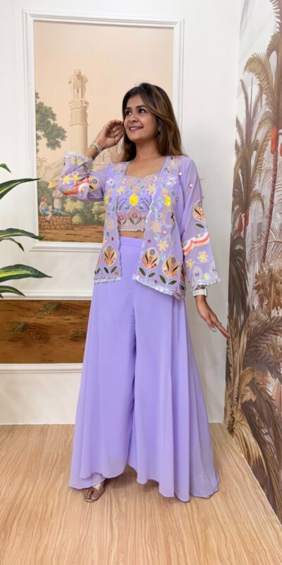 Lavender Faux Georgette Embroider Salwar Suit | Jump Suits, Salwar suit, Casual Suits, Creative suits, Designer Suits, Palazzo Suits, Party Wear Suits, Patiala Suits, Straight Suits