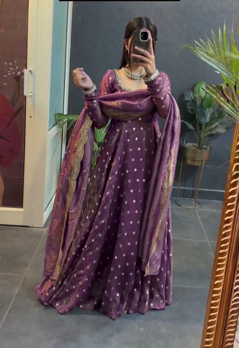 Lavender Fendy Silk Sequence Lace Work Gown | Gowns, Bollywood Gowns, Creative Gowns, Designer Gowns, Embroidered Gowns, Party Wear Gowns