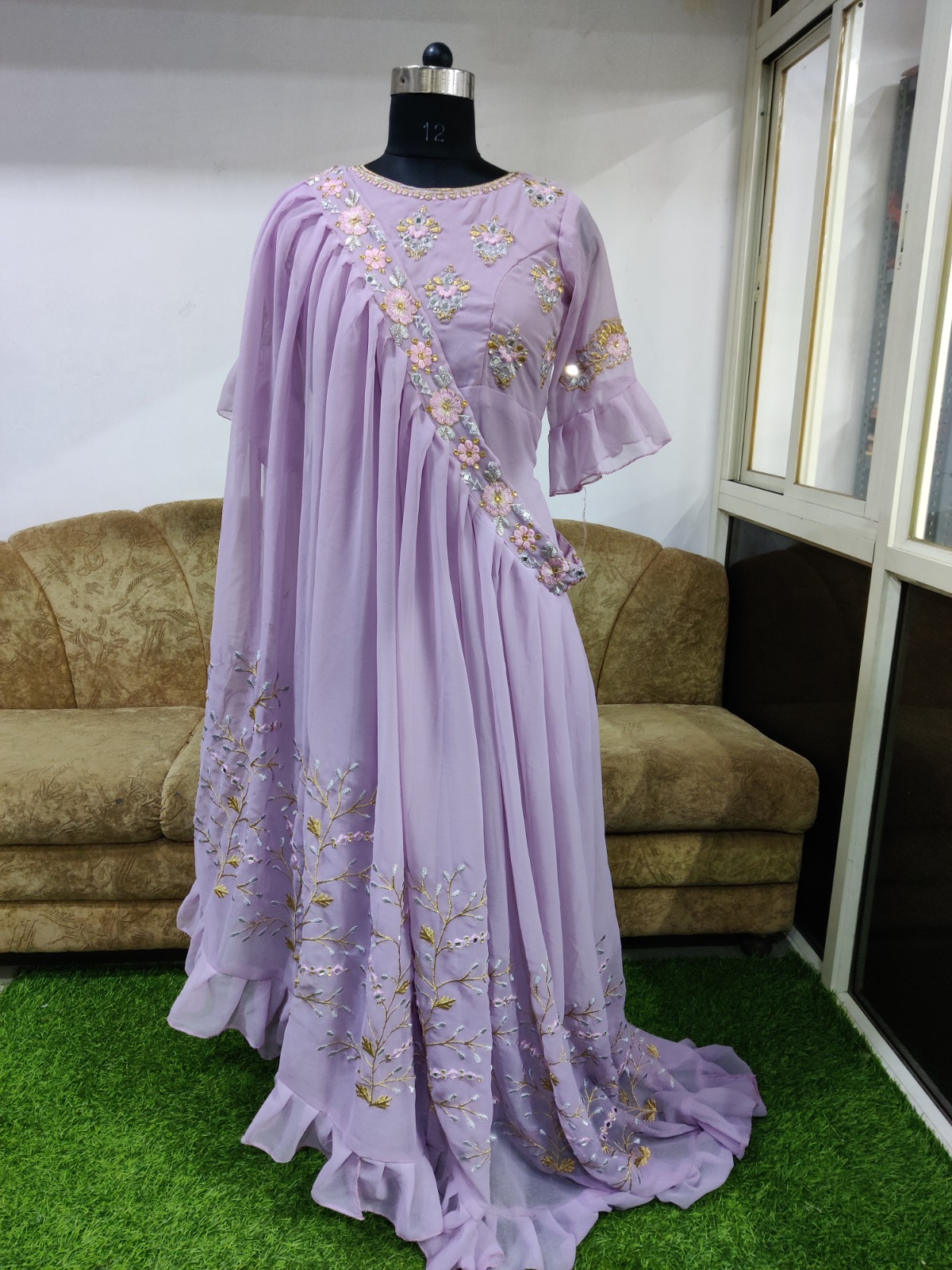 Lavender Georgette Mirror Original Mirror Work Gown | Gowns, Bollywood Gowns, Creative Gowns, Designer Gowns, Embroidered Gowns, Party Wear Gowns