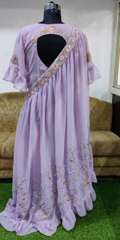 Lavender Georgette Mirror Original Mirror Work Gown | Gowns, Bollywood Gowns, Creative Gowns, Designer Gowns, Embroidered Gowns, Party Wear Gowns