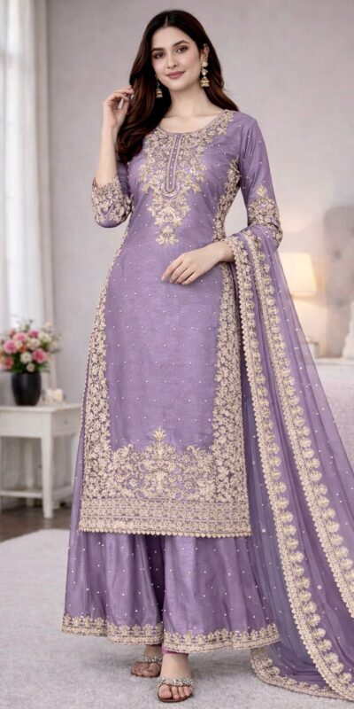 Lavender Organza Silk Embroidery Work Salwar Suit | Jump Suits, Salwar suit, Casual Suits, Creative suits, Designer Suits, Palazzo Suits, Party Wear Suits, Patiala Suits, Straight Suits
