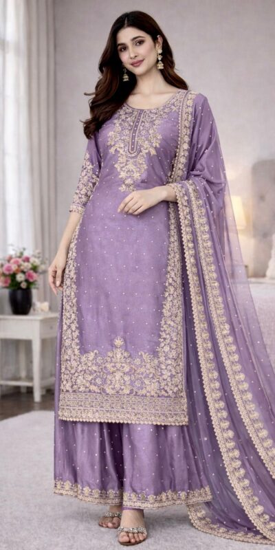 Lavender Organza Silk Embroidery Work Salwar Suit | Jump Suits, Salwar suit, Casual Suits, Creative suits, Designer Suits, Palazzo Suits, Party Wear Suits, Patiala Suits, Straight Suits