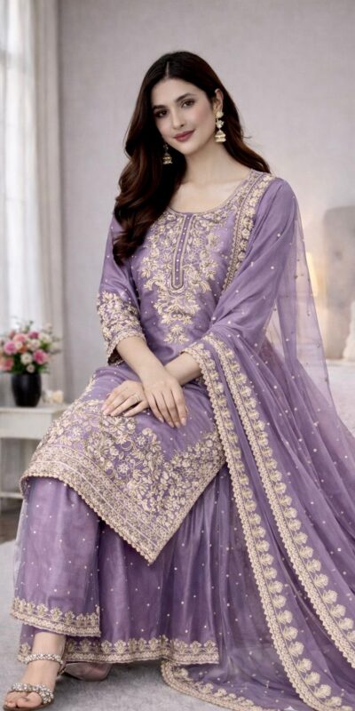 Lavender Organza Silk Embroidery Work Salwar Suit | Jump Suits, Salwar suit, Casual Suits, Creative suits, Designer Suits, Palazzo Suits, Party Wear Suits, Patiala Suits, Straight Suits