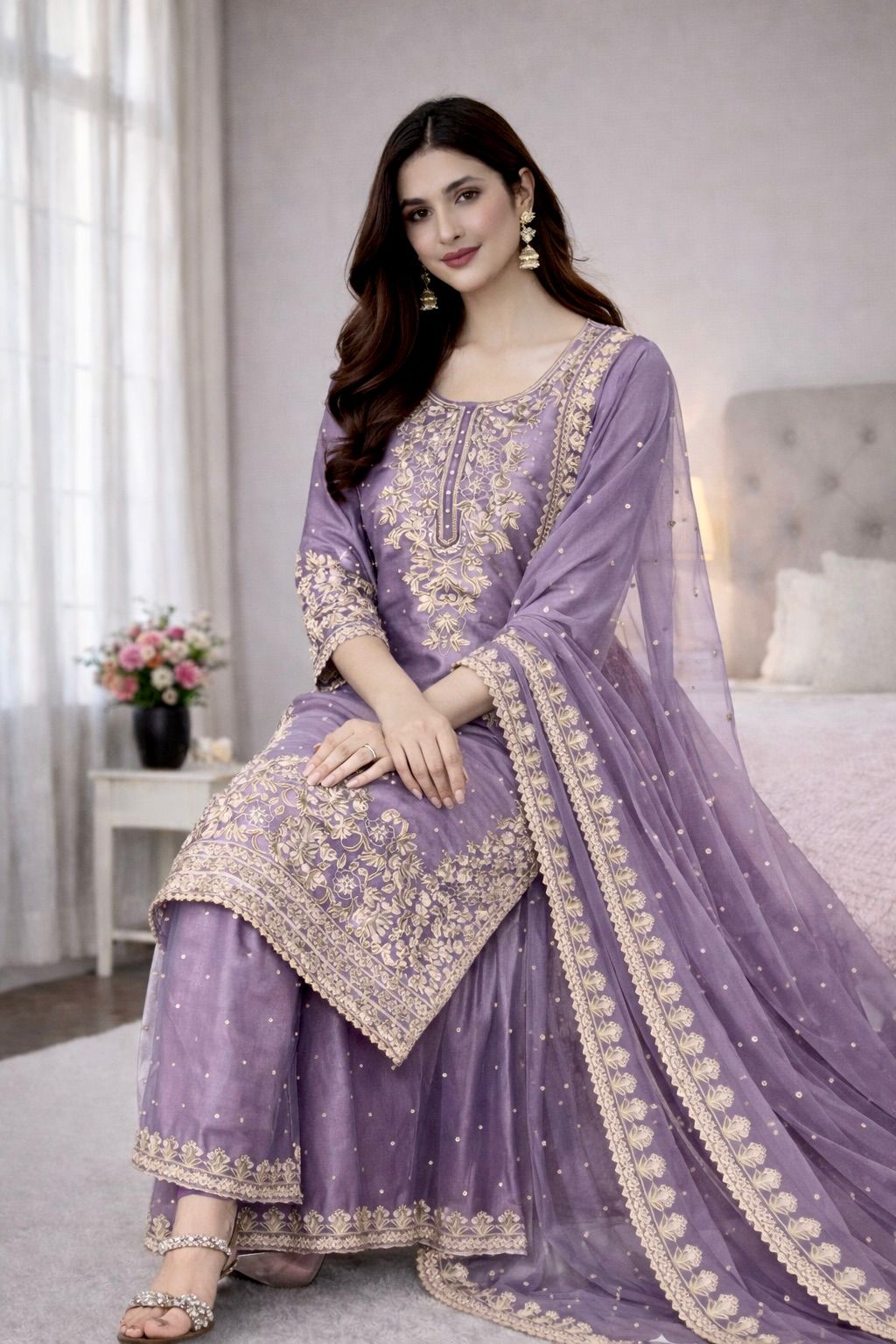 Lavender Organza Silk Embroidery Work Salwar Suit | Jump Suits, Salwar suit, Casual Suits, Creative suits, Designer Suits, Palazzo Suits, Party Wear Suits, Patiala Suits, Straight Suits