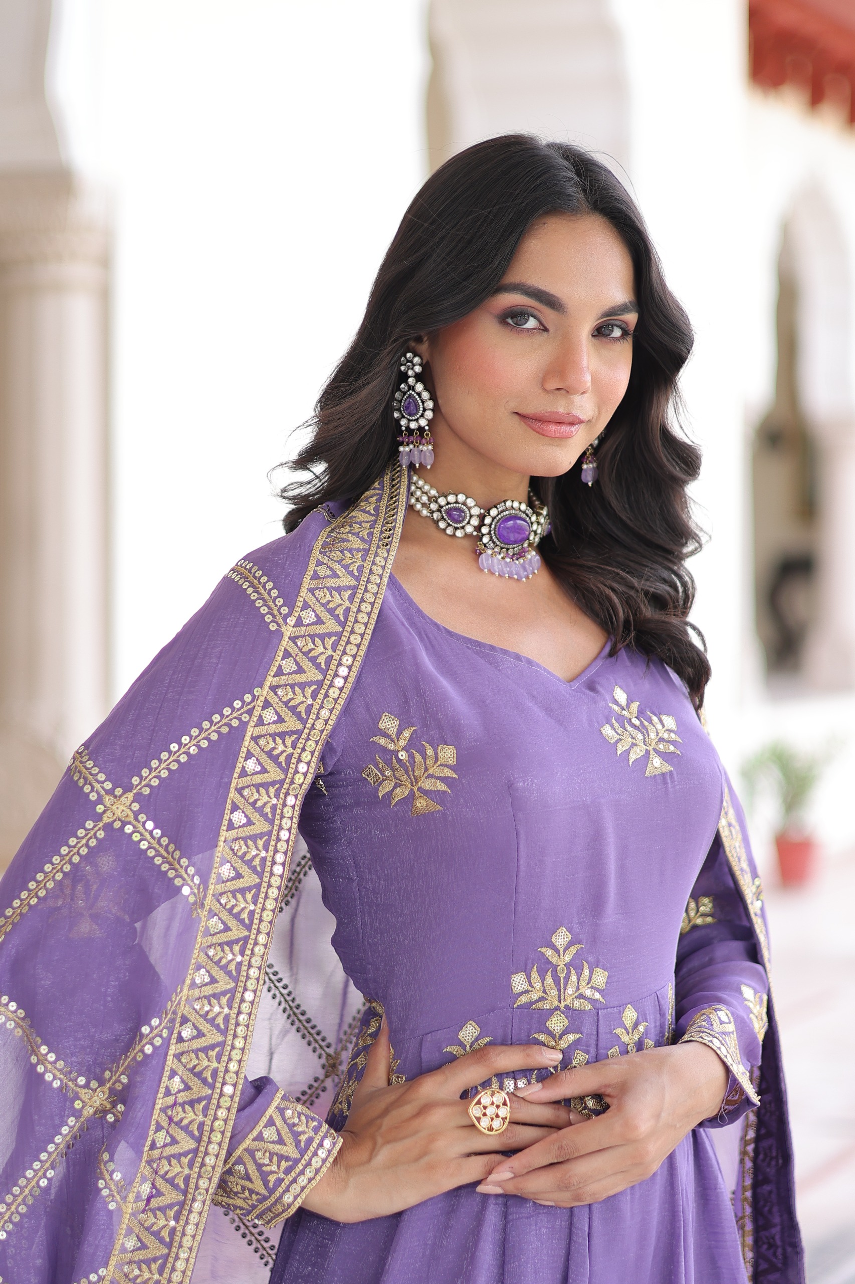 Lavender Silver Crunchy Sequins Work Embroidery Gown | Gowns, Bollywood Gowns, Creative Gowns, Designer Gowns, Embroidered Gowns, Party Wear Gowns
