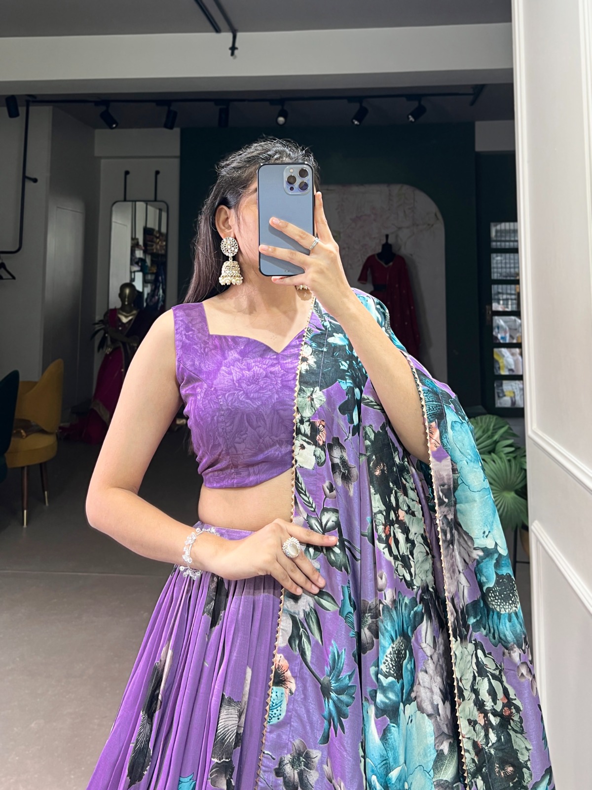 Lavender Tasar Floral Print Lehenga Choli | Lehenga, Bollywood Lehenga, Creative Lehenga, Designer Lehenga, Embroidered Lehenga, Party Wear Lehenga