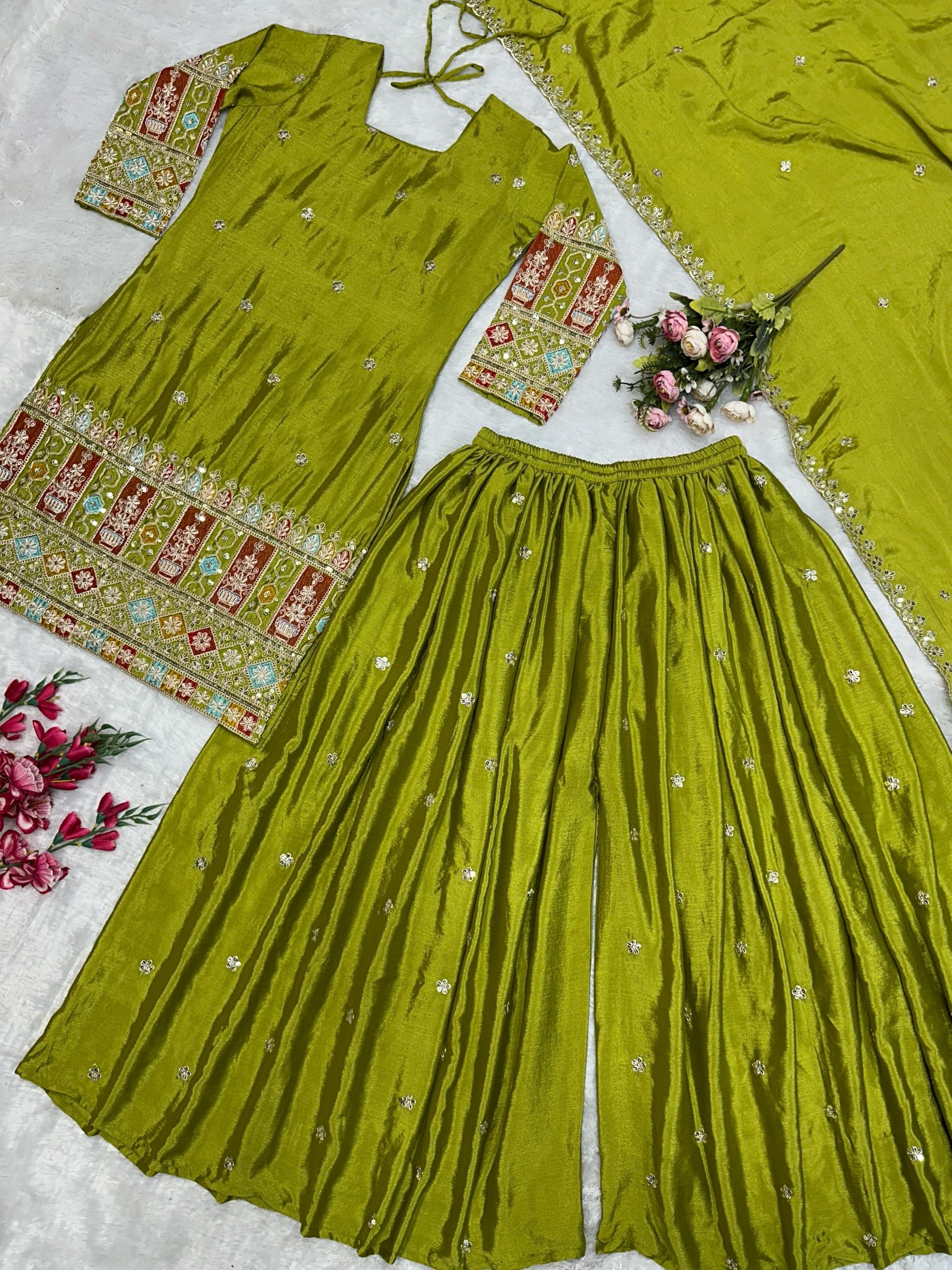 Light Green Chinnon Silk Embroidery Work Salwar Suit | Jump Suits, Salwar suit, Casual Suits, Creative suits, Designer Suits, Palazzo Suits, Party Wear Suits, Patiala Suits, Straight Suits