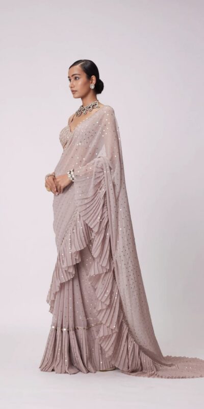 Light Peach Faux Georgette Sequence Saree | Sarees, Bollywood Sarees, Creative Sarees, Designer Sarees, Embroidered Sarees, Ethnic Saree, Modern Digital sarees, Party Wear Sarees