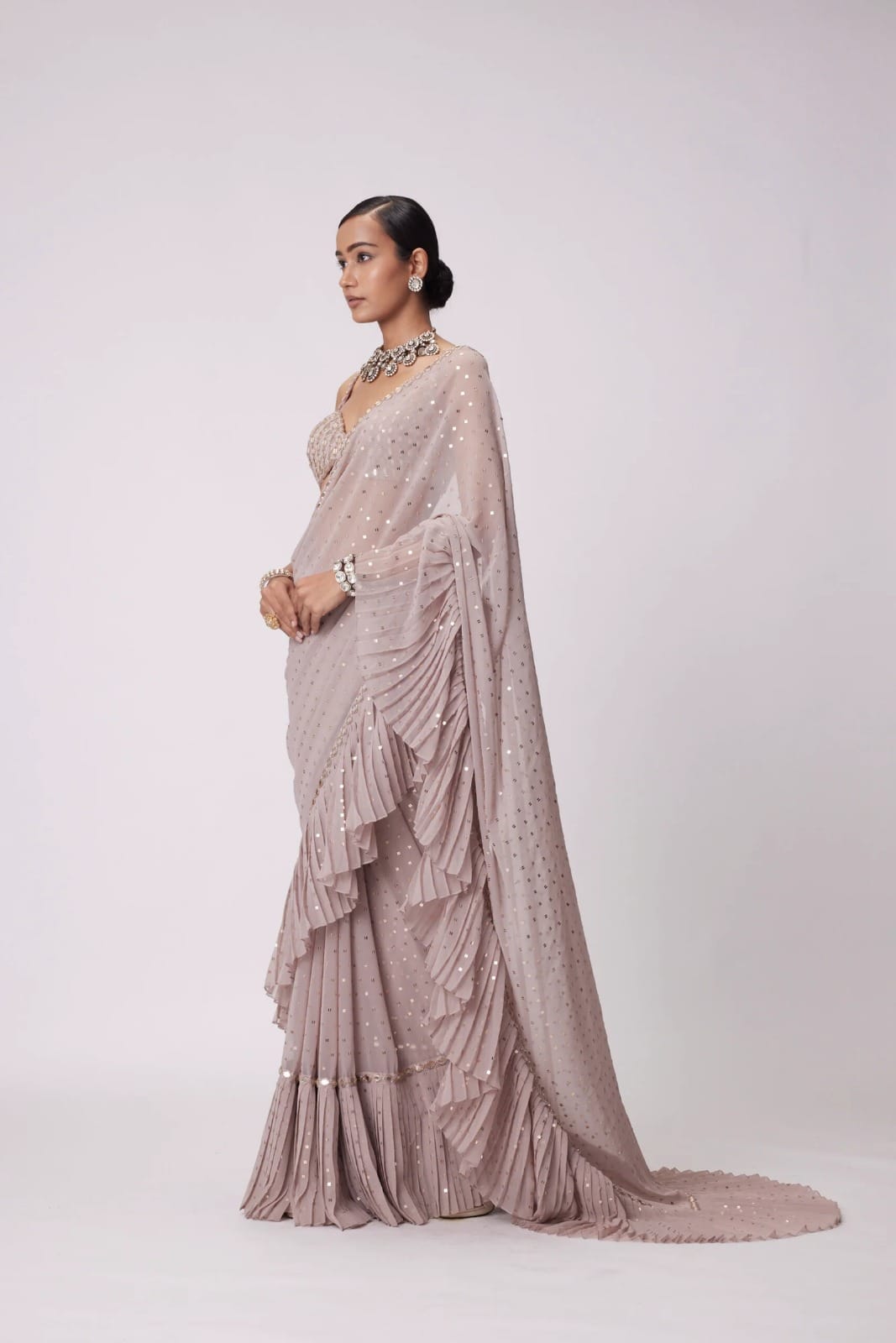 Light Peach Faux Georgette Sequence Saree | Sarees, Bollywood Sarees, Creative Sarees, Designer Sarees, Embroidered Sarees, Ethnic Saree, Modern Digital sarees, Party Wear Sarees