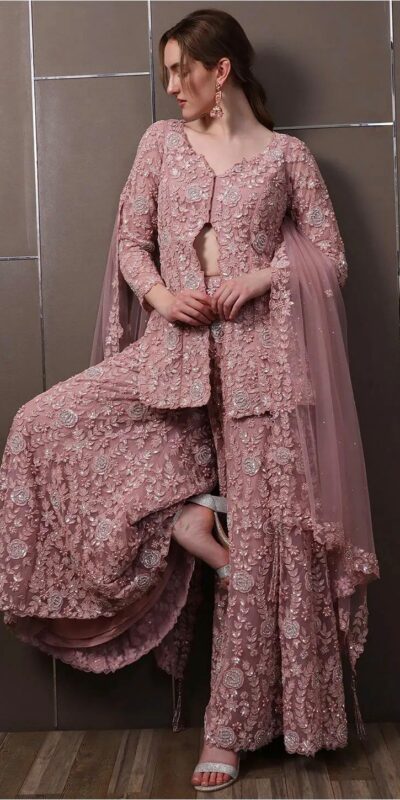 Light Pink Faux Georgette Lace Work Salwar Suit | Jump Suits, Salwar suit, Casual Suits, Creative suits, Designer Suits, Palazzo Suits, Party Wear Suits, Patiala Suits, Straight Suits