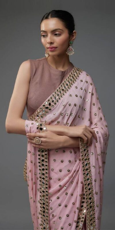Light Pink Faux Georgette Mirror Sequins Work Saree | Sarees, Bollywood Sarees, Creative Sarees, Designer Sarees, Embroidered Sarees, Ethnic Saree, Modern Digital sarees, Party Wear Sarees
