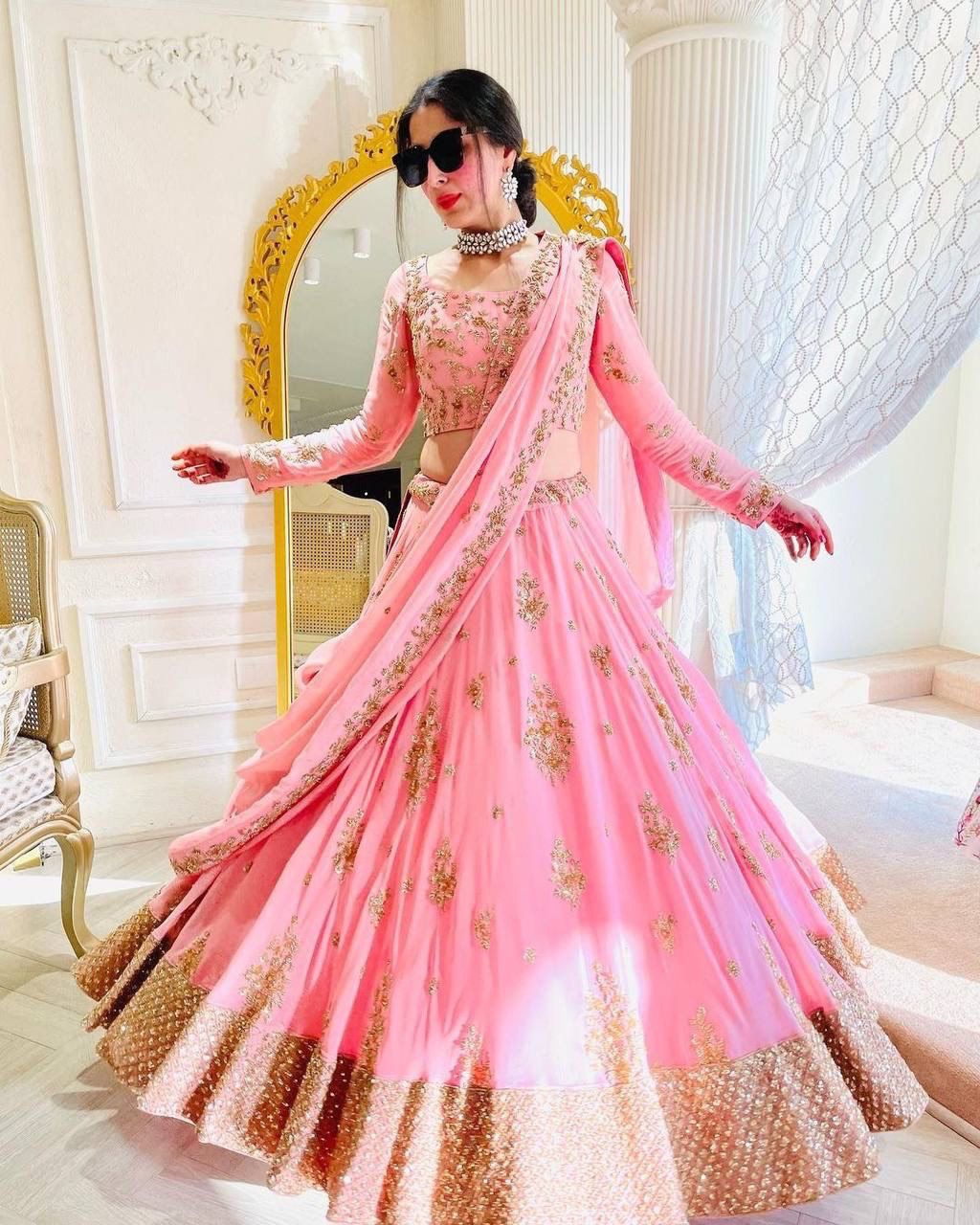Light Pink Fox Georgette Embroidery Sequins Work Lehenga Choli | Lehenga, Bollywood Lehenga, Creative Lehenga, Designer Lehenga, Embroidered Lehenga, Party Wear Lehenga