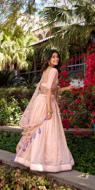 Light Pink Gold Crush Sequins Lehenga Choli | Lehenga, Bollywood Lehenga, Creative Lehenga, Designer Lehenga, Embroidered Lehenga, Party Wear Lehenga