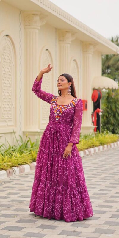 Ram 119 Pink Faux Georgette Gown with Mirror Work. Wedding, Party, Festive, Events Special Price ₹1899. Delivery 4-6 Working Days. Shop now. | Gowns, Bollywood Gowns, Creative Gowns, Designer Gowns, Embroidered Gowns, Party Wear Gowns