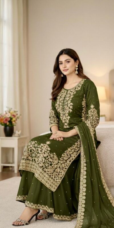 Mahendi Organza Silk Embroidery Work Salwar Suit | Jump Suits, Salwar suit, Casual Suits, Creative suits, Designer Suits, Palazzo Suits, Party Wear Suits, Patiala Suits, Straight Suits