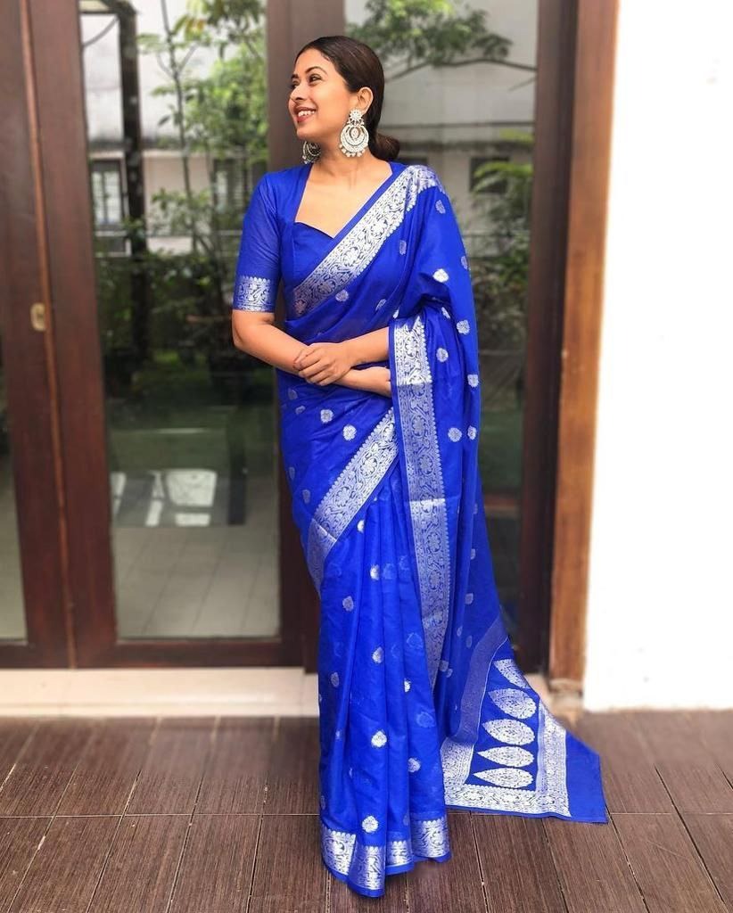 Majestic Royal Blue Lichi Silk Jacquard Work Saree | Sarees, Bollywood Sarees, Creative Sarees, Designer Sarees, Embroidered Sarees, Ethnic Saree, Modern Digital sarees, Party Wear Sarees
