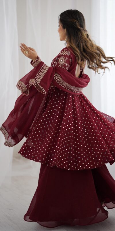 Maroon Crunchy Silk Embroidery Work Salwar Suit | Jump Suits, Salwar suit, Casual Suits, Creative suits, Designer Suits, Palazzo Suits, Party Wear Suits, Patiala Suits, Straight Suits