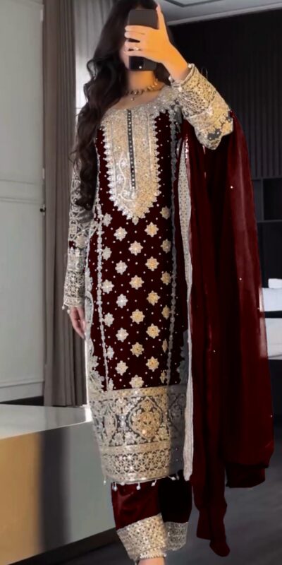 Maroon Faux Georgette Embroidery Salwar Suit | Jump Suits, Salwar suit, Casual Suits, Creative suits, Designer Suits, Palazzo Suits, Party Wear Suits, Patiala Suits, Straight Suits