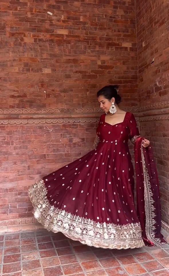 Maroon Fendy Silk Embroidery Work Salwar Suit | Jump Suits, Salwar suit, Casual Suits, Creative suits, Designer Suits, Palazzo Suits, Party Wear Suits, Patiala Suits, Straight Suits