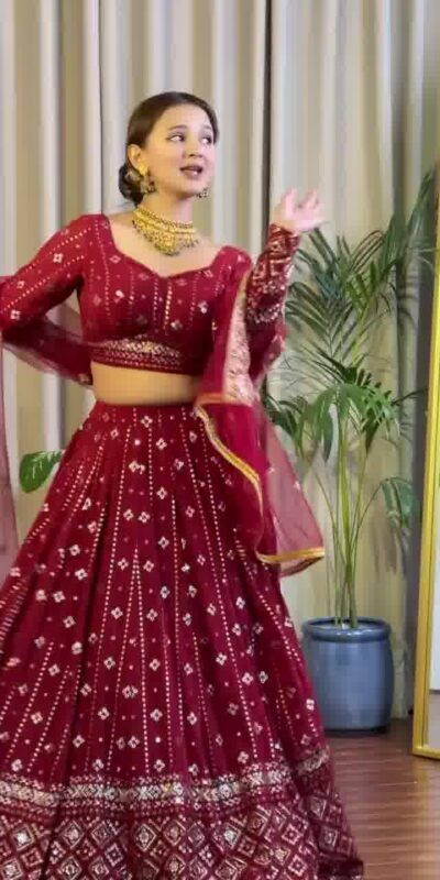 Maroon Fox Georgette Sequence Work Lehenga Choli | Lehenga, Bollywood Lehenga, Creative Lehenga, Designer Lehenga, Embroidered Lehenga, Party Wear Lehenga