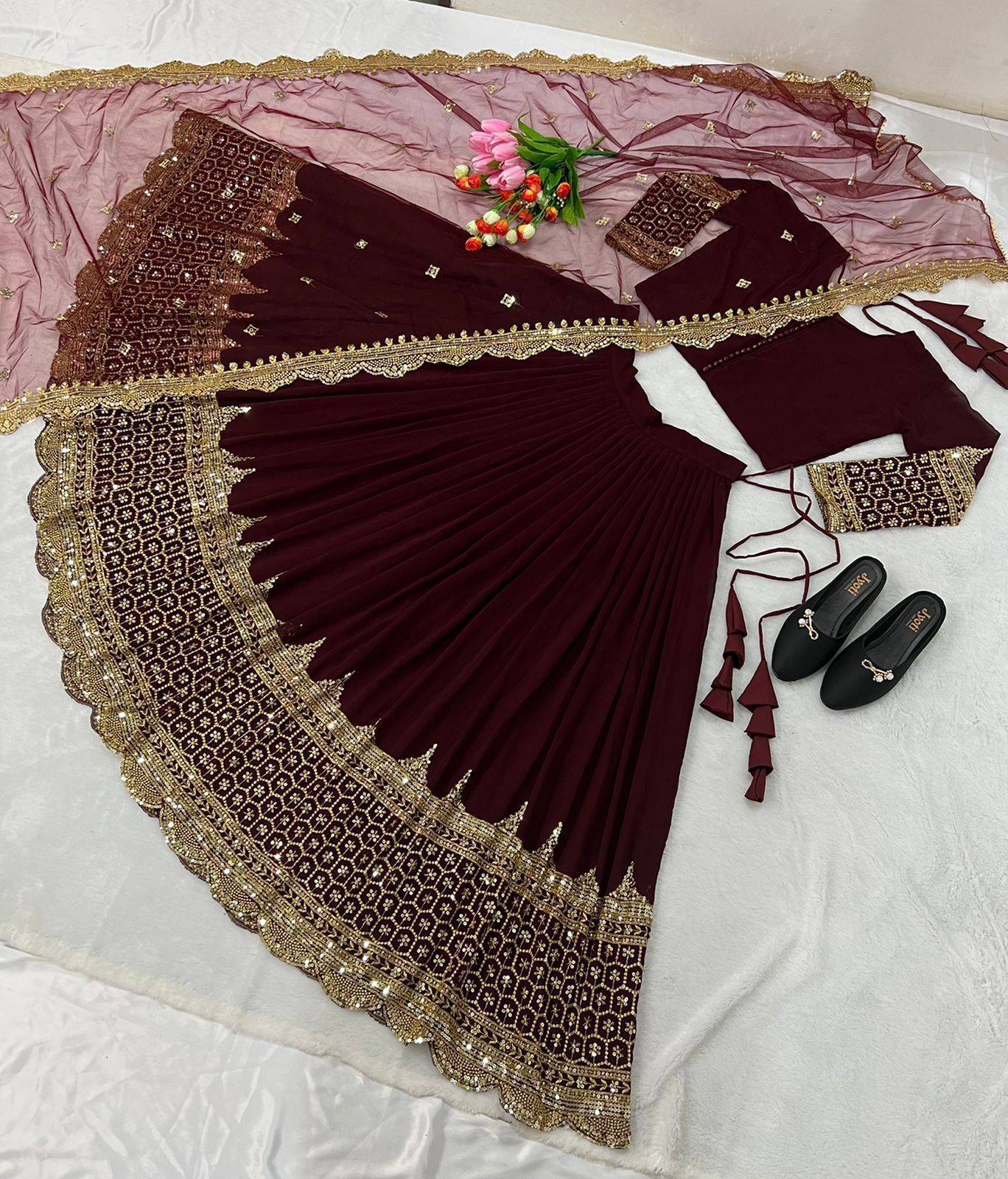 Maroon Georgette Embroidery Lehenga Choli | Lehenga, Bollywood Lehenga, Creative Lehenga, Designer Lehenga, Embroidered Lehenga, Party Wear Lehenga