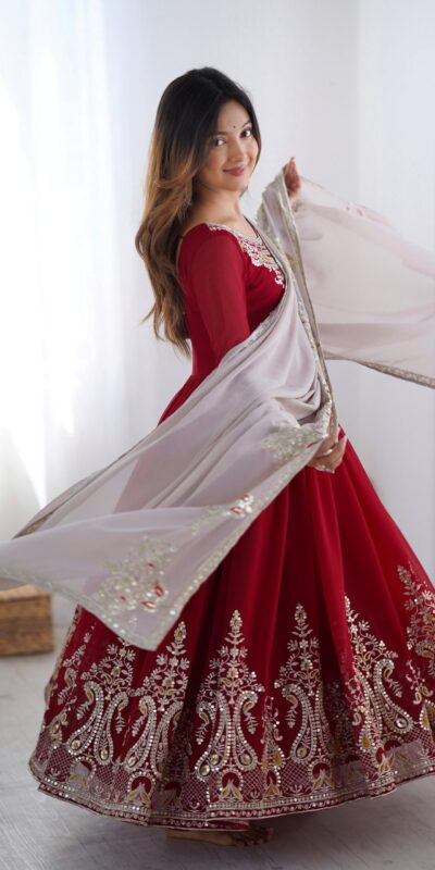 Maroon Georgette With Embroidery Work Gown | Jump Suits, Salwar suit, Casual Suits, Creative suits, Designer Suits, Palazzo Suits, Party Wear Suits, Patiala Suits, Straight Suits