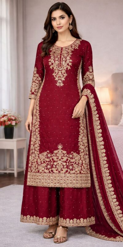 Maroon Organza Silk Embroidery Work Salwar Suit | Jump Suits, Salwar suit, Casual Suits, Creative suits, Designer Suits, Palazzo Suits, Party Wear Suits, Patiala Suits, Straight Suits