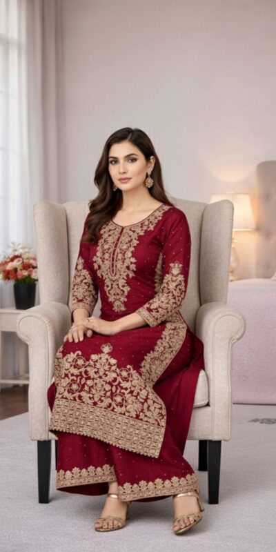 Maroon Organza Silk Embroidery Work Salwar Suit | Jump Suits, Salwar suit, Casual Suits, Creative suits, Designer Suits, Palazzo Suits, Party Wear Suits, Patiala Suits, Straight Suits