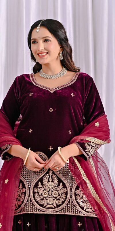 Maroon Pure Viscous Velvet Embroidery Work Salwar Suit | Jump Suits, Tops & Bottoms, Track Suits, Salwar suit, Casual Suits, Creative suits, Designer Suits, Palazzo Suits, Party Wear Suits, Patiala Suits, Straight Suits, Trendy Wear