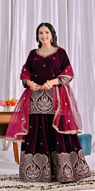 Maroon Pure Viscous Velvet Embroidery Work Salwar Suit | Jump Suits, Tops & Bottoms, Track Suits, Salwar suit, Casual Suits, Creative suits, Designer Suits, Palazzo Suits, Party Wear Suits, Patiala Suits, Straight Suits, Trendy Wear