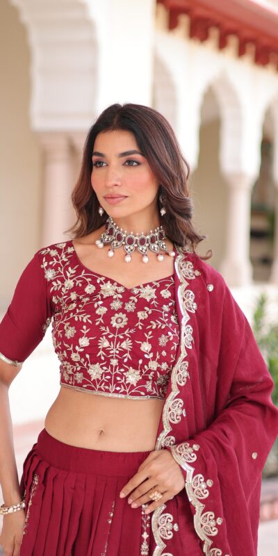 Maroon Vichitra Silk With Sequins Work Lehenga Choli | Lehenga, Bollywood Lehenga, Creative Lehenga, Designer Lehenga, Embroidered Lehenga, Party Wear Lehenga