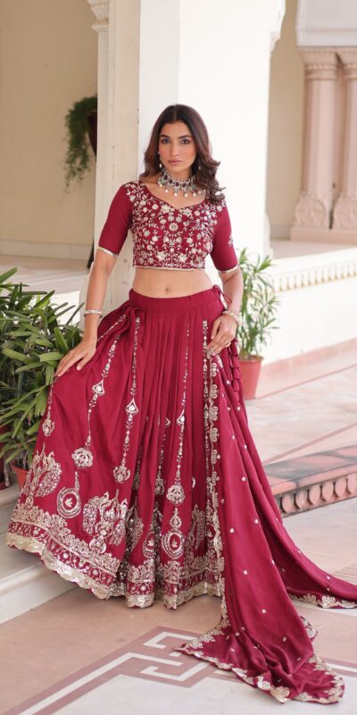 Maroon Vichitra Silk With Sequins Work Lehenga Choli | Lehenga, Bollywood Lehenga, Creative Lehenga, Designer Lehenga, Embroidered Lehenga, Party Wear Lehenga