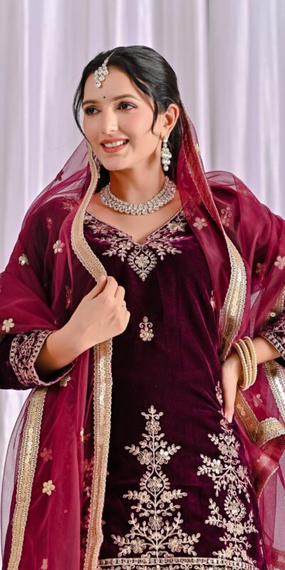 Maroon Viscous Velvet Embroidery Work Salwar Suit | Jump Suits, Salwar suit, Casual Suits, Creative suits, Designer Suits, Palazzo Suits, Party Wear Suits, Patiala Suits, Straight Suits