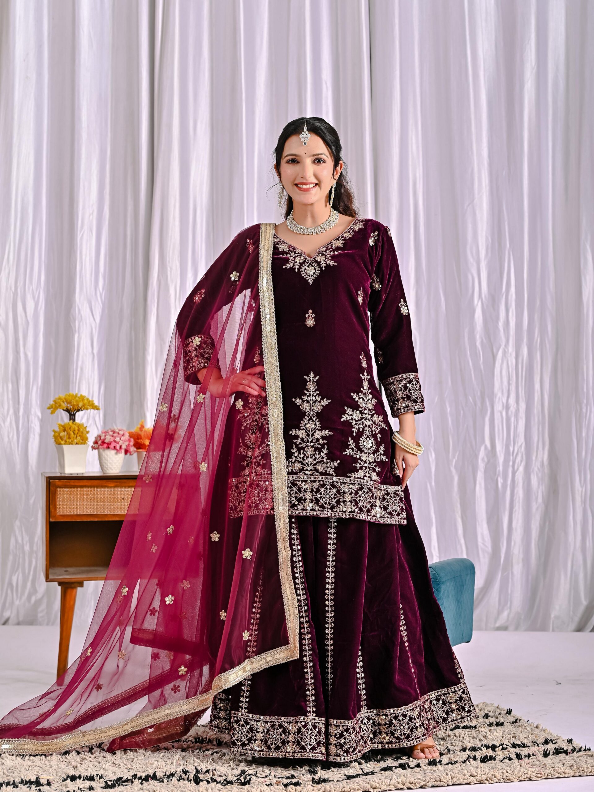 Maroon Viscous Velvet Embroidery Work Salwar Suit | Jump Suits, Salwar suit, Casual Suits, Creative suits, Designer Suits, Palazzo Suits, Party Wear Suits, Patiala Suits, Straight Suits