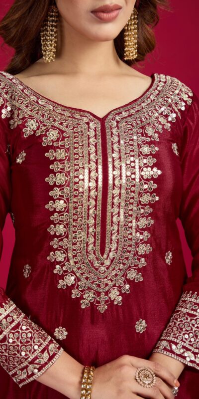 Marron Chinnon Silk With Embroidery Work Sharara Suit | Jump Suits, Salwar suit, Casual Suits, Creative suits, Designer Suits, Palazzo Suits, Party Wear Suits, Patiala Suits, Straight Suits