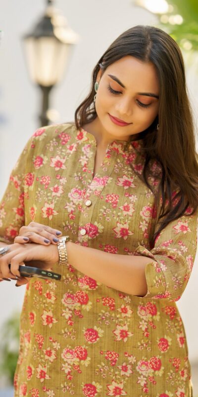 Mehandi Simmer Silk Office Wear Printed Kurti | Kurti, Bollywood Kurti, Creative Kurtis, Designer Kurti, Party Wear Kurti, Selfie Kurti