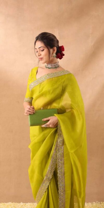 Mehendi Organza Silk With Embroidery Work Saree | Sarees, Bollywood Sarees, Creative Sarees, Designer Sarees, Embroidered Sarees, Ethnic Saree, Modern Digital sarees, Party Wear Sarees