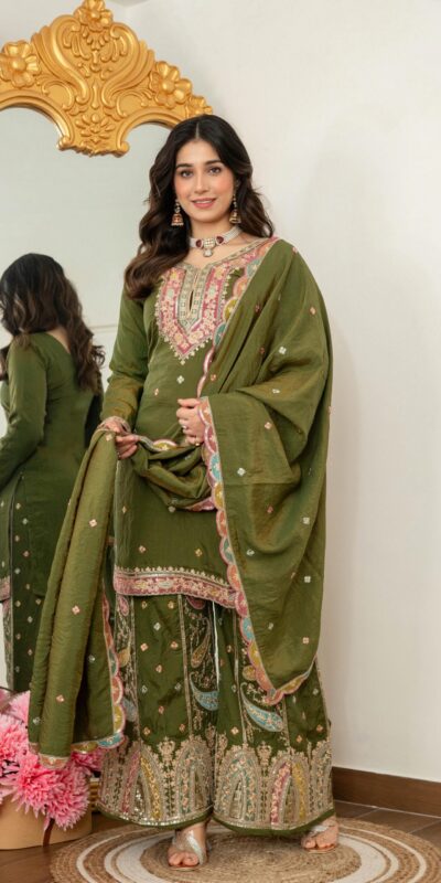 Mehendi Vichitra Silk Embroider Work Salwar Suit | Jump Suits, Salwar suit, Casual Suits, Creative suits, Designer Suits, Palazzo Suits, Party Wear Suits, Patiala Suits, Straight Suits